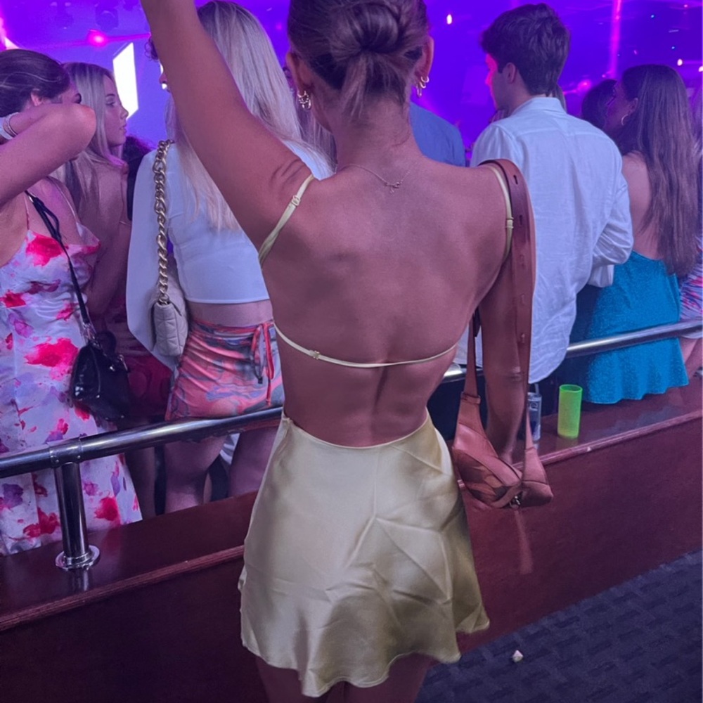 ARE YOU AM I Lemon Yellow Silk Mini Dress